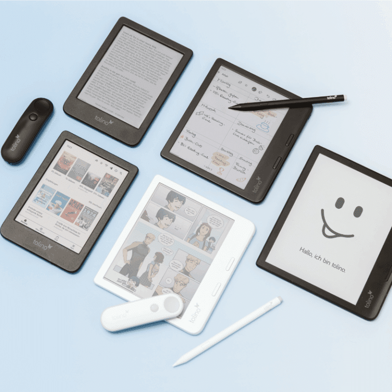 tolino Produktfamilie mit fünf Modellen und tolino Zubehör